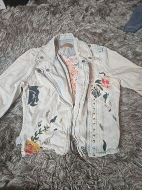 BLANKNYC Embroidered Distressed Denim Moto Jacket